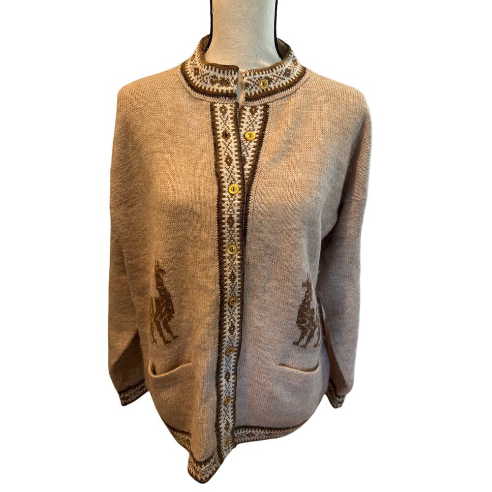 ⭐️ Women’s Alpaca Tan Cardigan Sweater Size Large Quiet Lucury Cozy Soft Cabin